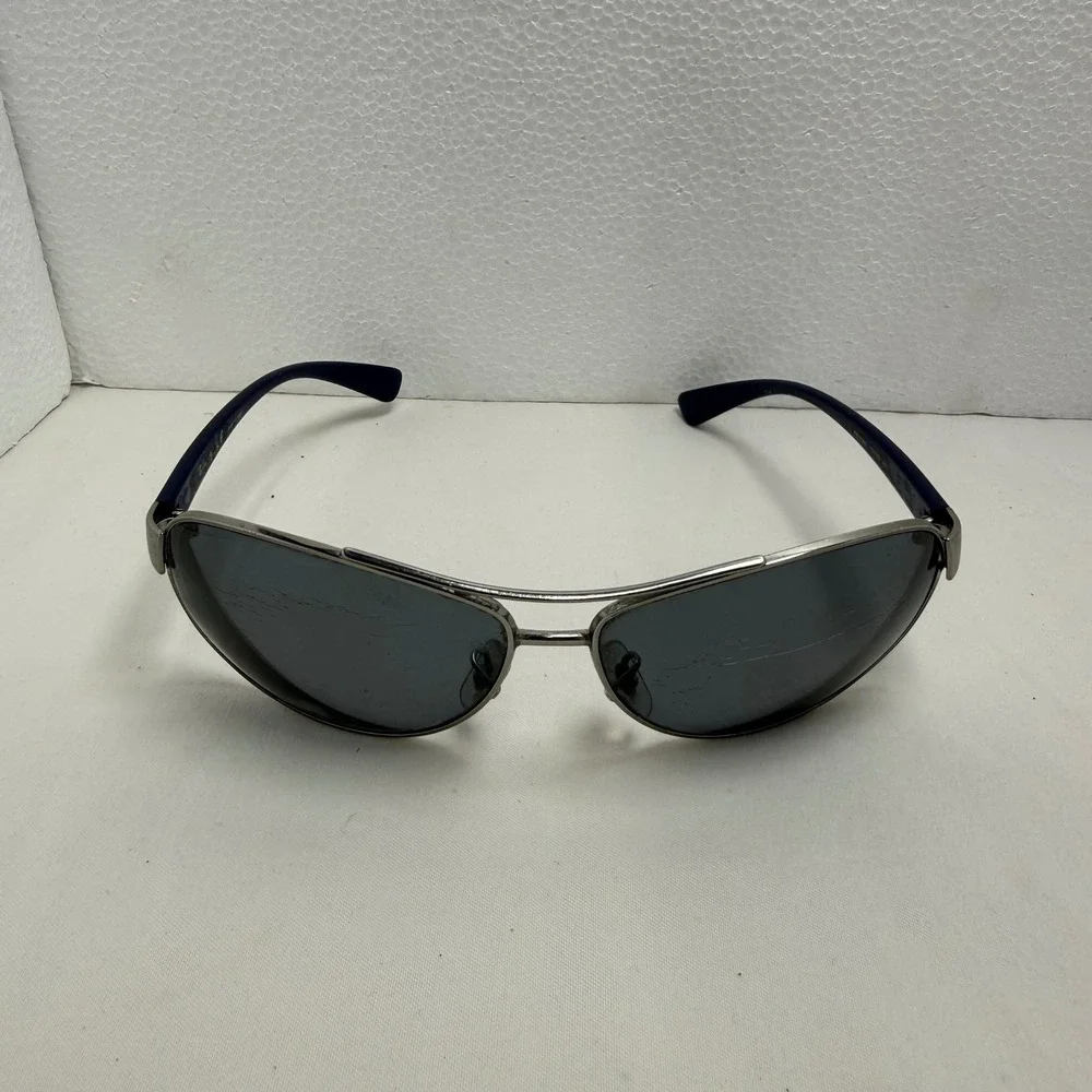 Ray-Ban Frame ONLY‎ Men OS Silver RB3386 Aviator Navy Blue Metal Grey Lens 10140